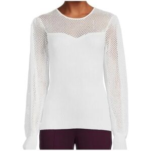 Catherine Malandrino Sweetheart Pointelle Knit Pullover Longsleeve Blouse Top